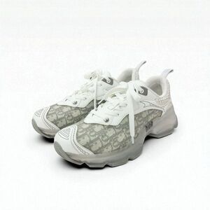 Christian DIOR Vibe Sneakers Shoes Leather Rubber Fabric White Gray Logo
